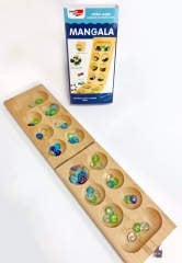 Cam Taşlı Doğal Ahşap Orjinal Mangala Oyunu