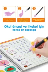Harfleri ve Sayıları Yazmayı Kolayca Öğreten Kitap | Sihirli Uçan Kalemli Oluklu (kabartmalı) Kitap