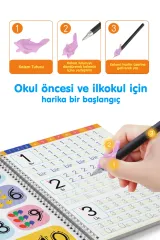 Harfleri ve Sayıları Yazmayı Kolayca Öğreten Kitap | Sihirli Uçan Kalemli Oluklu (kabartmalı) Kitap