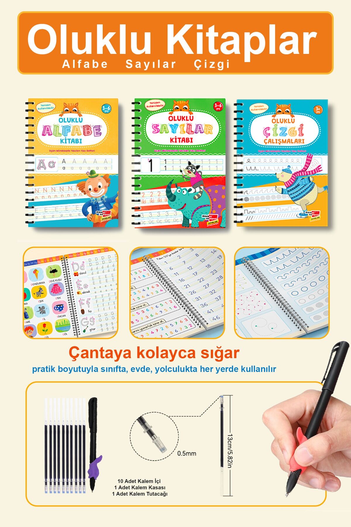 3'lü Oluklu Çizgileri, Harfleri ve Sayıları Yazmayı Öğreten Kitap